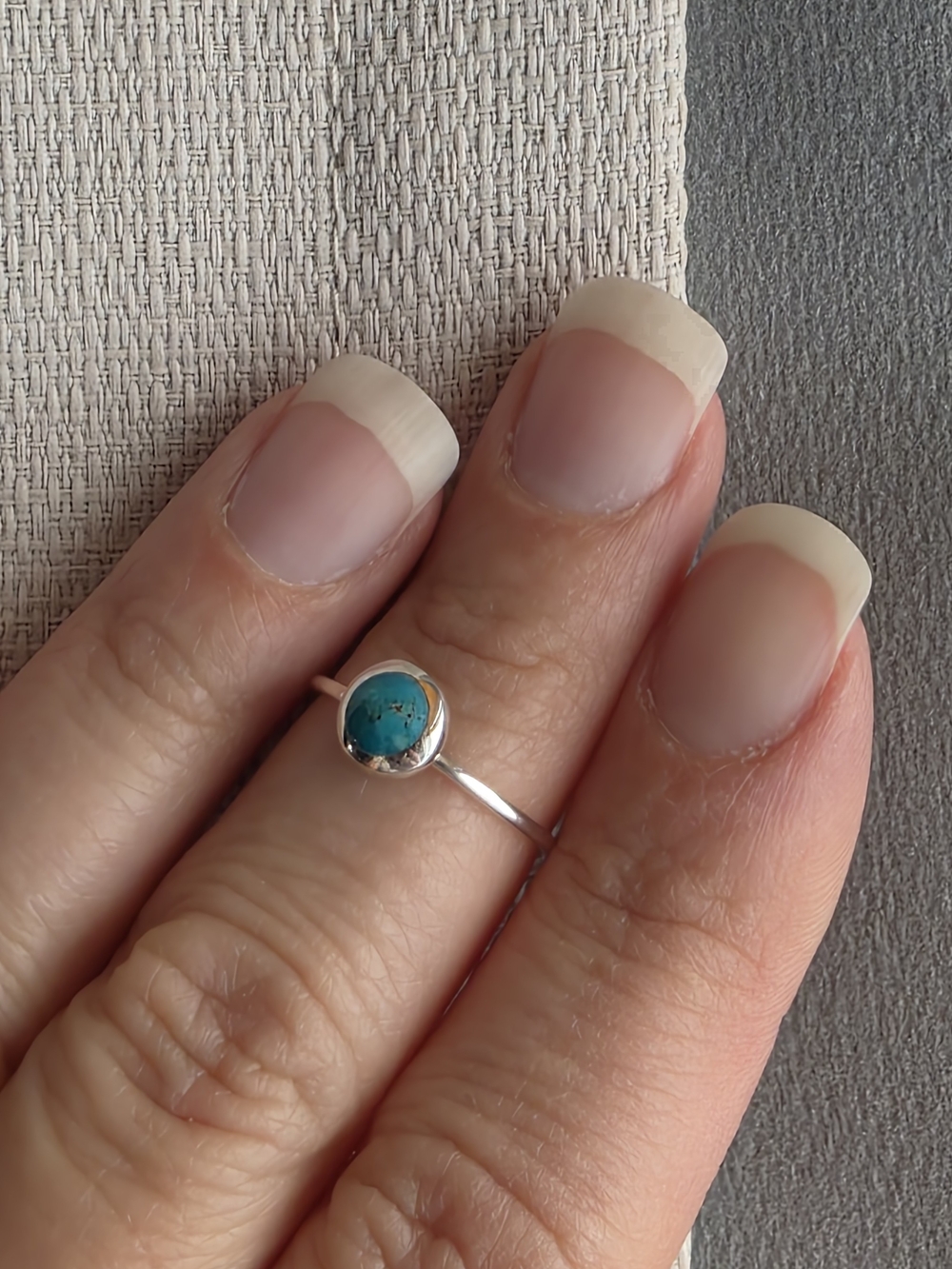 Sterling Silver Turquoise Cabochon Ring - Blue Stone